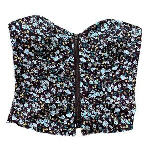 American Rag Cie Cottagecore Brown Floral Corset Bustier Small Top Zip NWT